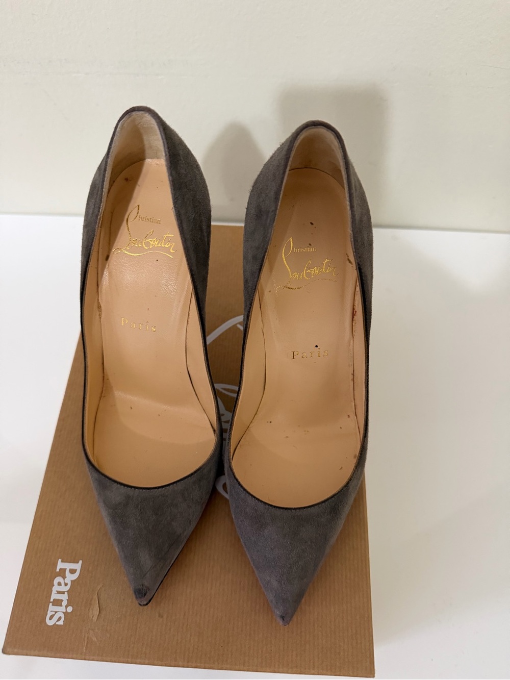 Christian Louboutin Gray Suede Pointed-Toe Pumps